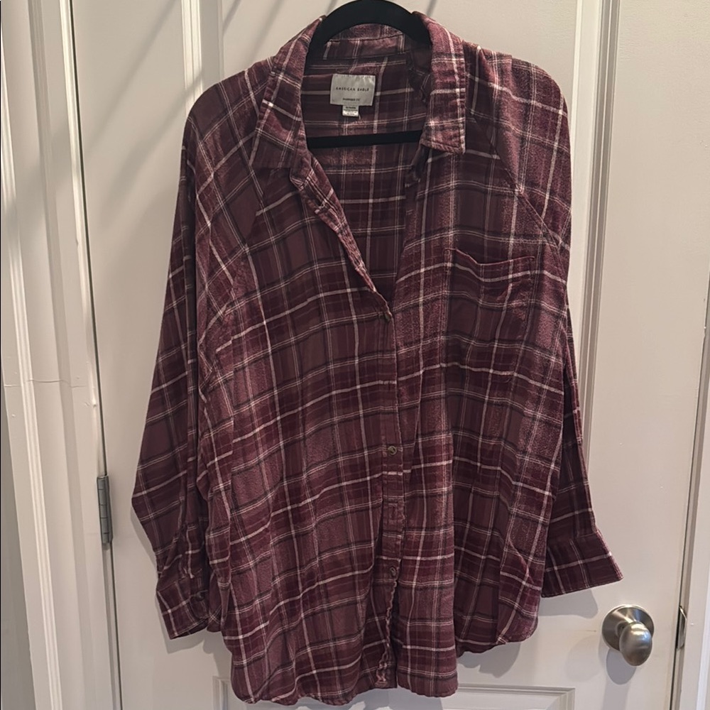 American Eagle Outfitters Oversized Plaid Shirt in Purple